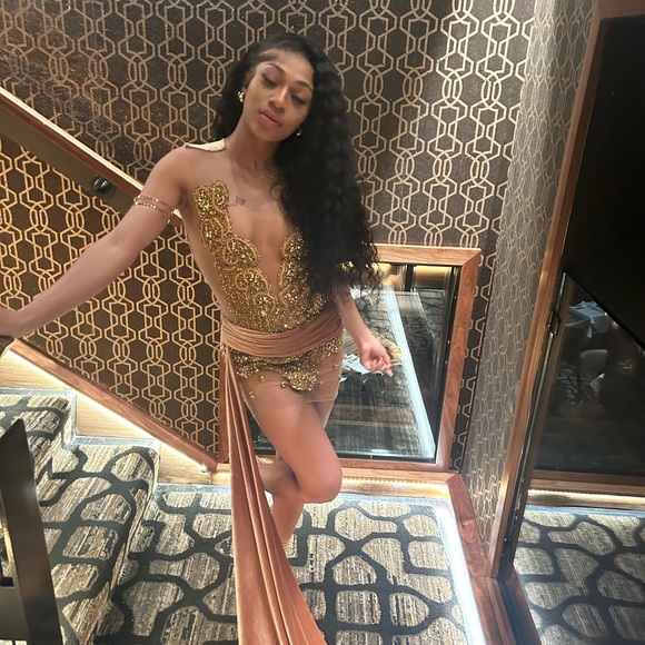 Glamorous Gold and Tan Mini Dress - Picture 1 of 5